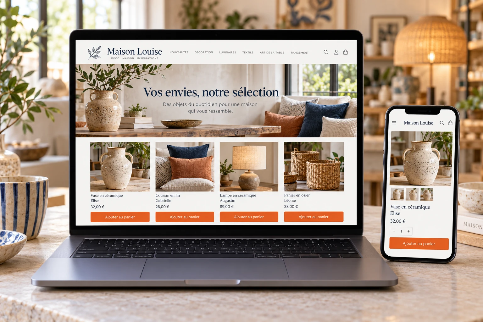 Exemple de boutique en ligne sur ordinateur et smartphone